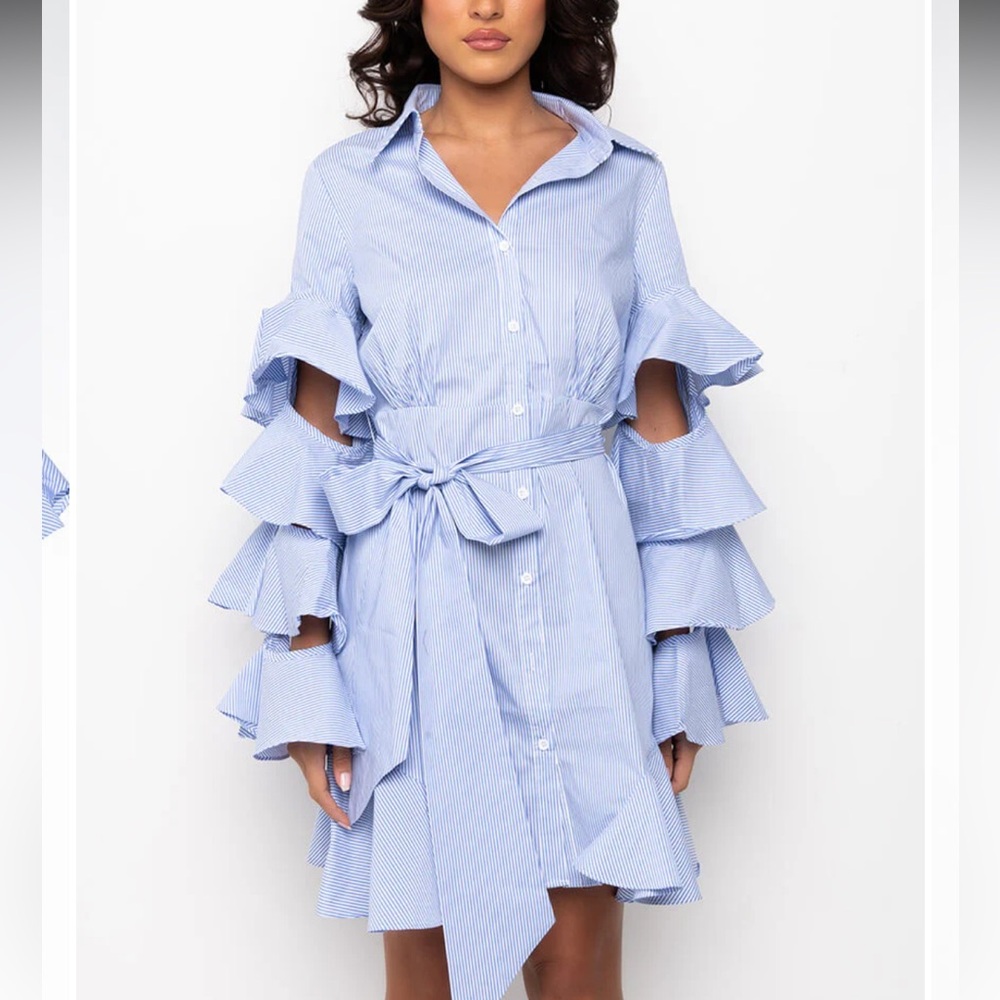 New Akira CUT OUT STRIPE POPLIN SHIRT DRESS - Picture 5 of 15